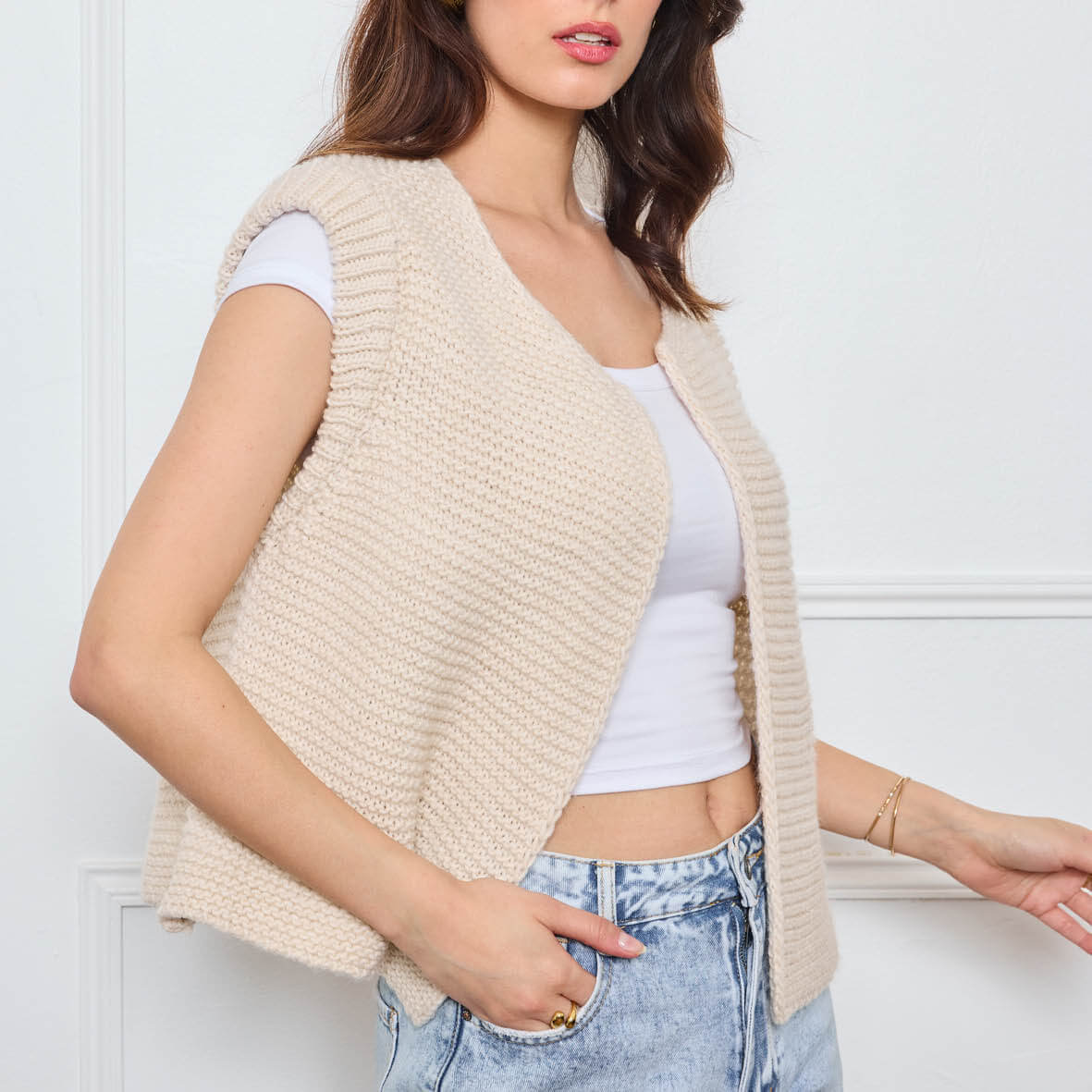 TRICOT SANS MANCHES THEOLINE ÉCRU - Image 2