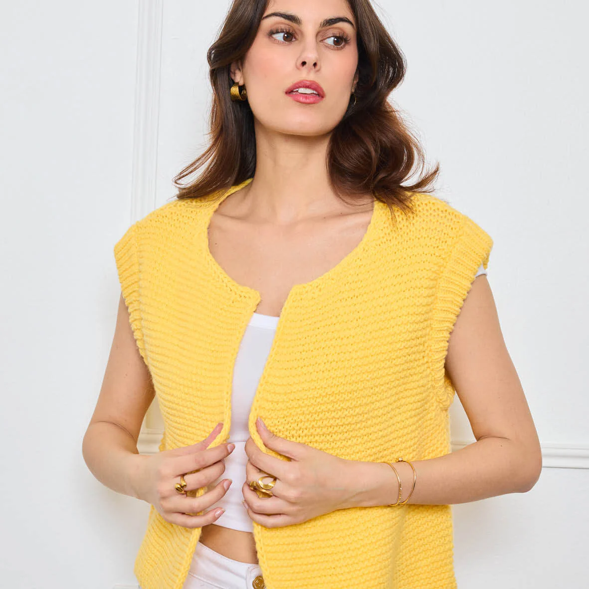 TRICOT SANS MANCHES THEOLINE JAUNE